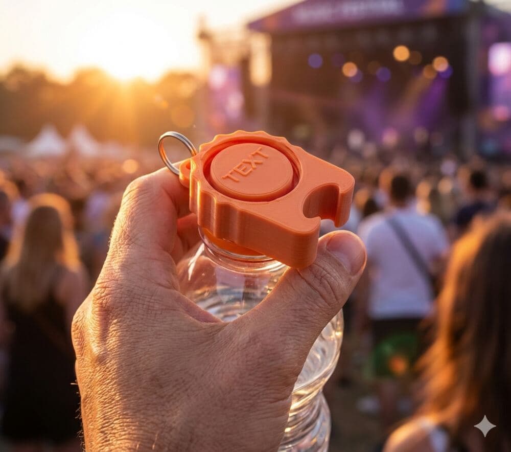 Party-cap festivaldop met opener gemonteerd op een waterflesje